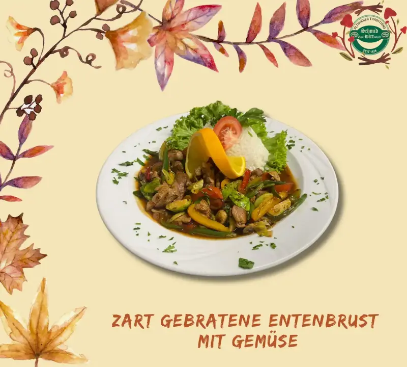 Zart gebratene Entenbrust mit Gemüse